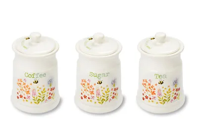 Cooksmart Bee Happy Ceramic Tea Coffee Sugar Set Canister Jar Storage Organiser • £26.95