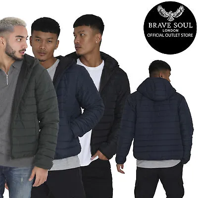 Brave Soul Mens Zipped Hooded Puffer Bomber Jacket Padded Car Coat • £29.99