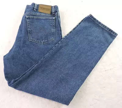 Wrangler Rugged Wear Mens 35x32 Heavyweight Denim Cotton Blue Jeans 3500 1A1 • $23.24