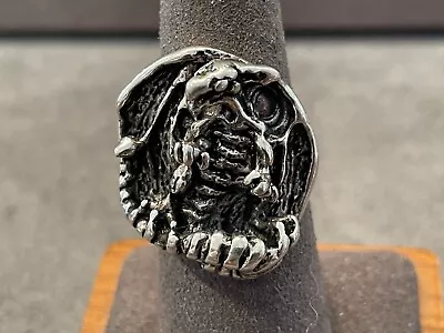 Vintage G&S Silver Tone Biker Flying Dragon Ring--654.24 • $22.99