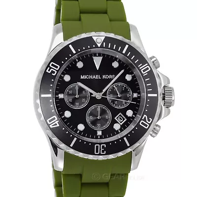 Michael Kors Everest Mens Chronograph Watch Black Dial Olive Green Silicone • $119.80