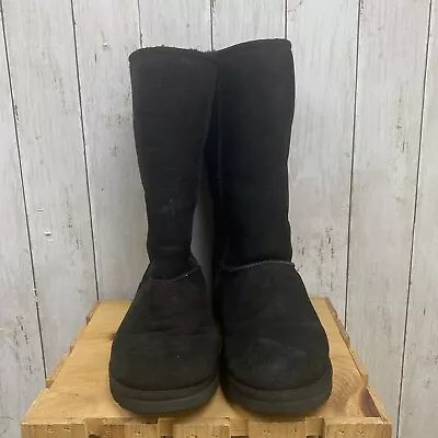 UGG Classic Tall Boots Women's 7 Black Pull On Fold Over Suede Sheepskin 5815 • $26.10