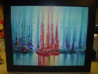 Mid Century Modern Modernist Sailing Boats Sailboats Painting By N. Drewe No S&h • $50