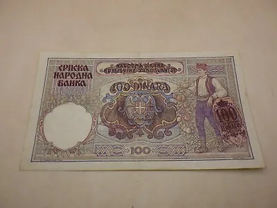 Banknote Serbia 100 Dinara Paper Currency 1941 WWII Occupation • $3.99