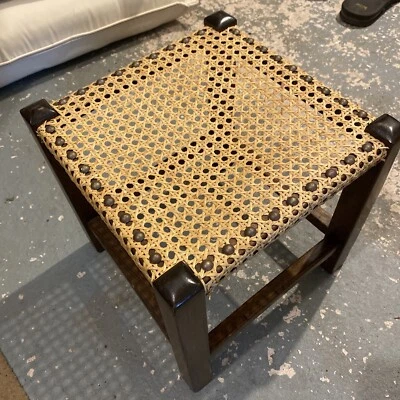 £10 • Buy Vintage Wooden Frame Woven Rattan Seat Stool Footstool