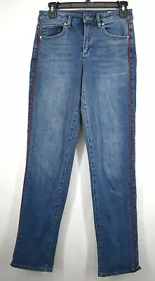 Vince Camuto Womens Blue Wash Red Piping Straight Leg Stretch Denim Jeans 25/0 • $15.70