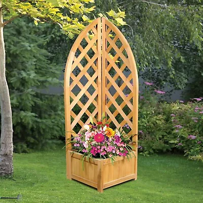 New Natural Large Wooden Garden Lattice Planter Plant Flowerpot Trellis Patio • £38.95