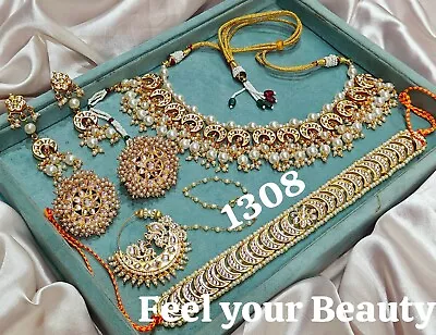 Bollywood Rajasthani Pakistani Bridal Wedding Jewelry Kundan Choker Earrings Set • $62.99