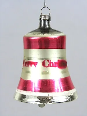 Vintage Antique Silvered Glass BELL Clapper MERRY XMAS German Christmas Ornament • $28