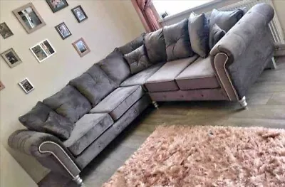 Elegant Grey Large Corner Plush Velvet Sofa Rrp £1200 • £699