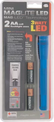 MagLite Mini 2AA Cell Battery Blue Aluminum LED Flashlight + Belt Holster 53044 • $31.48