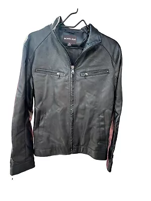 Michael Kors Black Lined Regular Fit Faux Leather Biker Jacket Adult Size S • $44