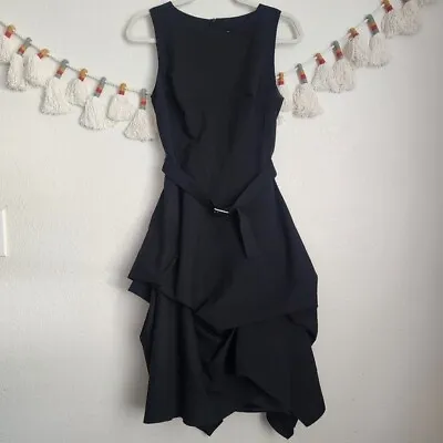 Morgane Le Fay Poppy Aline Drappy Cotton Formal Midi Black Belt Dress Designer S • $424.15