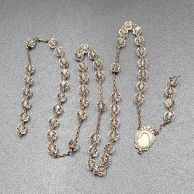 Vintage Sterling Silver Rosary Glass Faceted Clear Beads BROKEN MISSING CRUCIFIX • $30