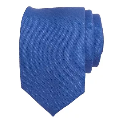 14th & Union Mens Slim Tie Blue Solid Woven Silk Blend Narrow Dress Suit Necktie • $12.96