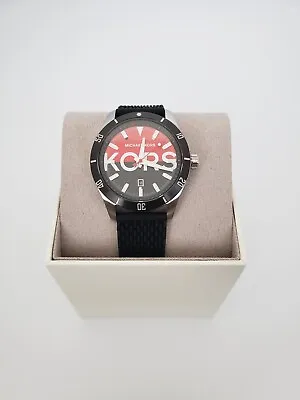 Michael Kors Layton Men's Red Dial Date Black Silicone 44 Mm Watch NIB MK8892 • $89.45