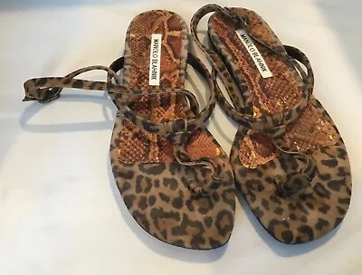 Manolo Blahnik Brown Leopard Print Sandals 38 • $75