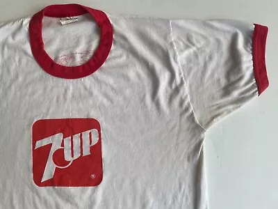 Vintage 7UP Soft Drink Soda Ringer T Shirt Men Small Sheboygan WI Running Club • $13.59