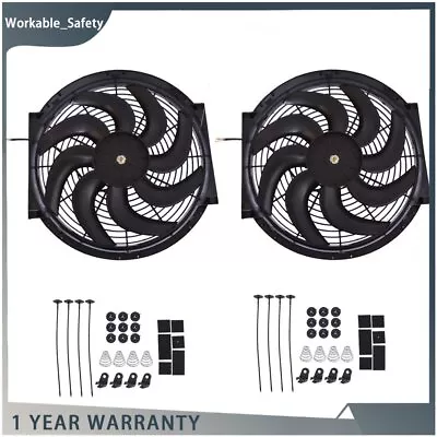 2x 12  Inch Universal Slim Fan Push Pull Electric Radiator Cooling 12V Mount Kit • $39.63