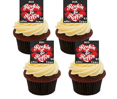 25th Anniversary Edible Cupcake Toppers Standup Cake Decorations Silver Wedding • £2.99