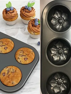 Non Stick 6 Flower Cup Muffin Bun Fairy Cake Cupcake Baking Tin Tray • £4.99