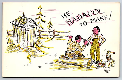Vintage Postcard Humor Funny Cartoon Man Drinking Near Outhouse Elmer C1951~9805 • $1.87