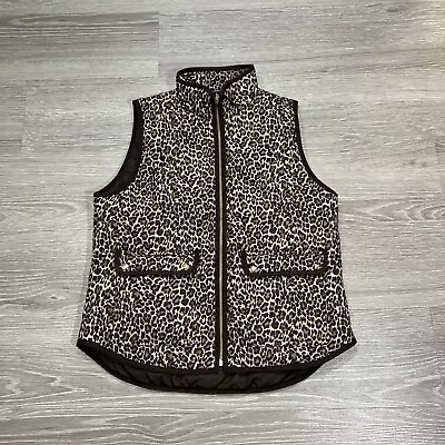 J Crew Vest Women M Brown Leopard Spotted Regular Fit Trendy Modern Full Zip Up • $19.99