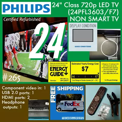 Philips 24  Class 720p LED TV (24PFL3603/F7) With Remote & Stand / NON SMART TV • $62.55