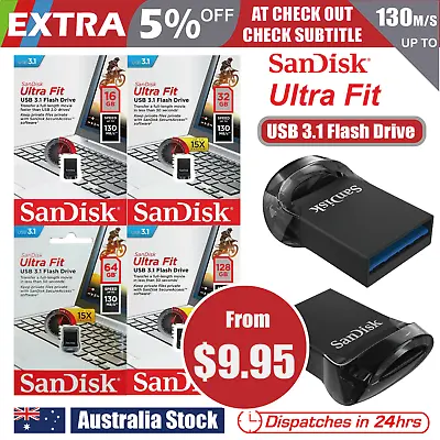 $10.95 • Buy SanDisk Flash Drive Ultra Fit 16GB 32GB 64GB 128GB USB 3.1 Memory Stick Pen