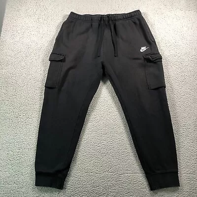 Nike Pants Men Large Black Cargo Club Fleece Jogger Sweatpants Drawstring Cd3129 • $22.88