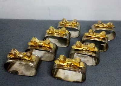 Vintage Silver Plated Gold Tone Bow Napkin Ring Set Of 8 • $22.99