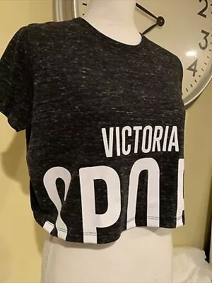 Victoria's Secret Sport Gray Cropped Spell Out Logo Oversized T-shirt Size S • $15