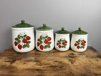 Set Of 4 Vintage 1970s McCoy Strawberry Country Canister Cookie Jar & Green Lid • $59.99