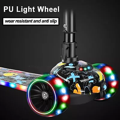 Kids Scooter Child Kick Flashing LED Light Up 3 Wheel Push Adjustable Folding • £17.99