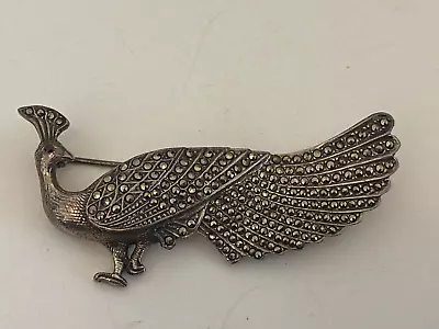 Vintage Sterling Silver And Marcasite Peacock Brooch. • $14.99