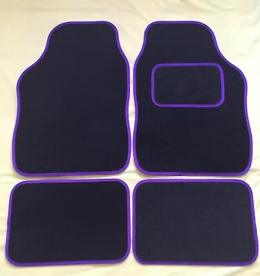 For: Hyundai I10 I20 I30 I40-universal Car Floor Mats Black Carpet & Purple Trim • £10.95