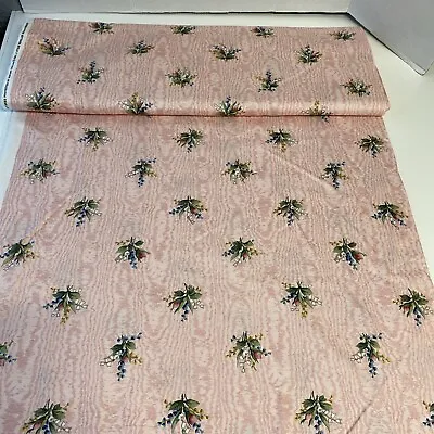 Vintage USA Margin Designs Floral & Pink Moire Fabric 7 Yards X 55” WASHED • $49