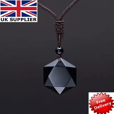 £3.99 • Buy Obsidian Necklace Hexagram Pendant Black Gemstone Protection Crystal Cord Lucky