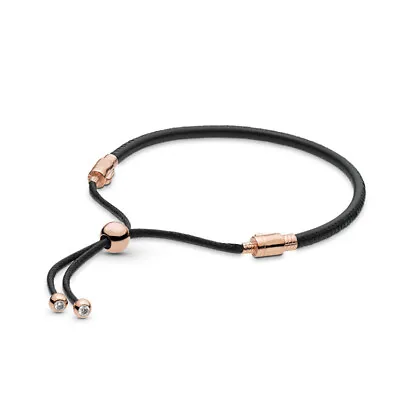 Pandora Black Leather And Rose Gold Slider Bracelet - 588059CBK • £30