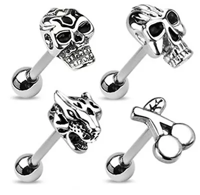 New Logo Surgical Steel Tongue Bar Barbell 1.6mm X 16mm Tiger Skull Cherries • £4.26