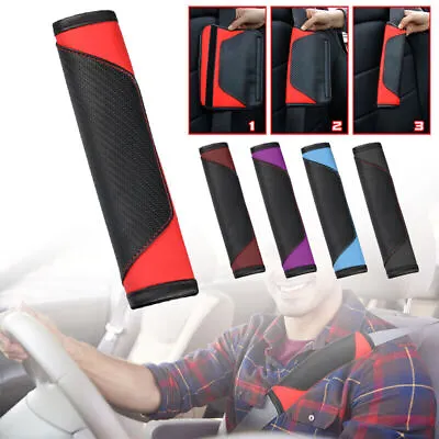 Car Seat Belt Cover Pads Car Safety Cushion Covers PU Leather Shoulder Strap Pad • £4.63