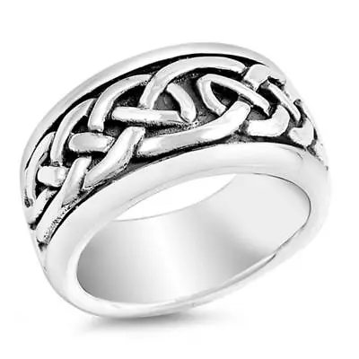 Sterling Silver Woman's Men's Heavy Celtic Ring Pure 925 Band 10mm Sizes 6-14 • $27.89