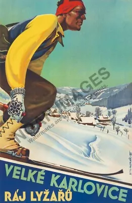 Velké Karlovice Czech Republic Vintage Winter Ski Travel Poster 16x24 • $9.95