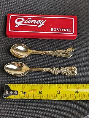 12 Guney Rostfrei Demitasse Spoons Austria Gold Plated Rose/Camel Design • $34.11