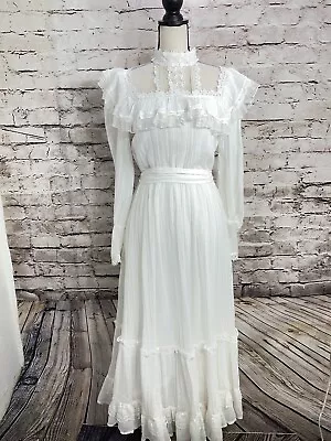 Vintage 70's Gunne Sax By Jessica McClintock Dress White Maxi Size 11 • $265