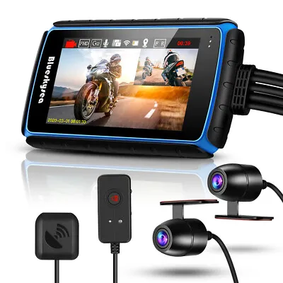 Blueskysea DV988 IP67 2 Channels Front&Rear Motorcycle Camera Wifi GPS Dash Cam • $118.62