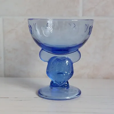 Disney Mickey Mouse Dessert Bowl Ice Cream Sundae Goblet Blue Glass Stem 3D CHIP • $6.21