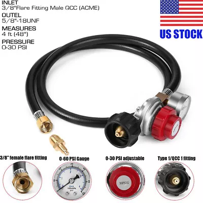 4FT 0-30PSI HP Propane Regulator W/ Hose Gas PSI Gauge For BBQ Grill Cooker • $24