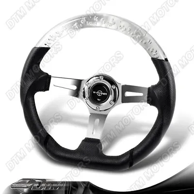 W-Power 13.5  Clear Crystal Bubble/Leather 6-Hole Chrome 3-Spoke Steering Wheel • $95.99