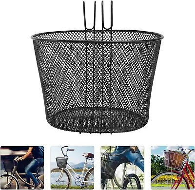 Black Bicycle Metal Mesh Basket Front Handlebar Bike Shopping Basket With Hooks • £6.33